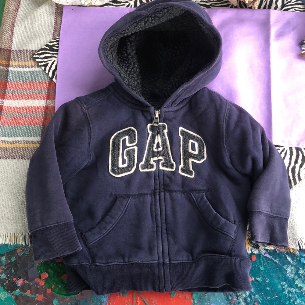 GAP Sherpa Lined Zip Up Hooded Jacket Navy Toddler size 2T